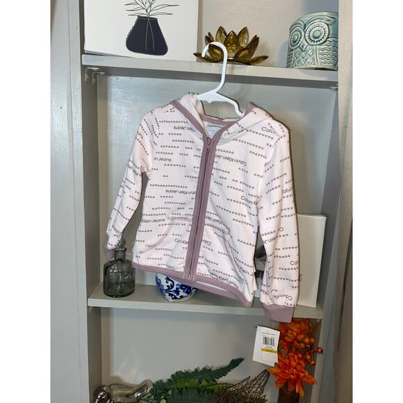 NWT Calvin Klein Jeans Pink Purple Logo Girls 3T Long Sleeve Front Zip Hoodie - Picture 2 of 10